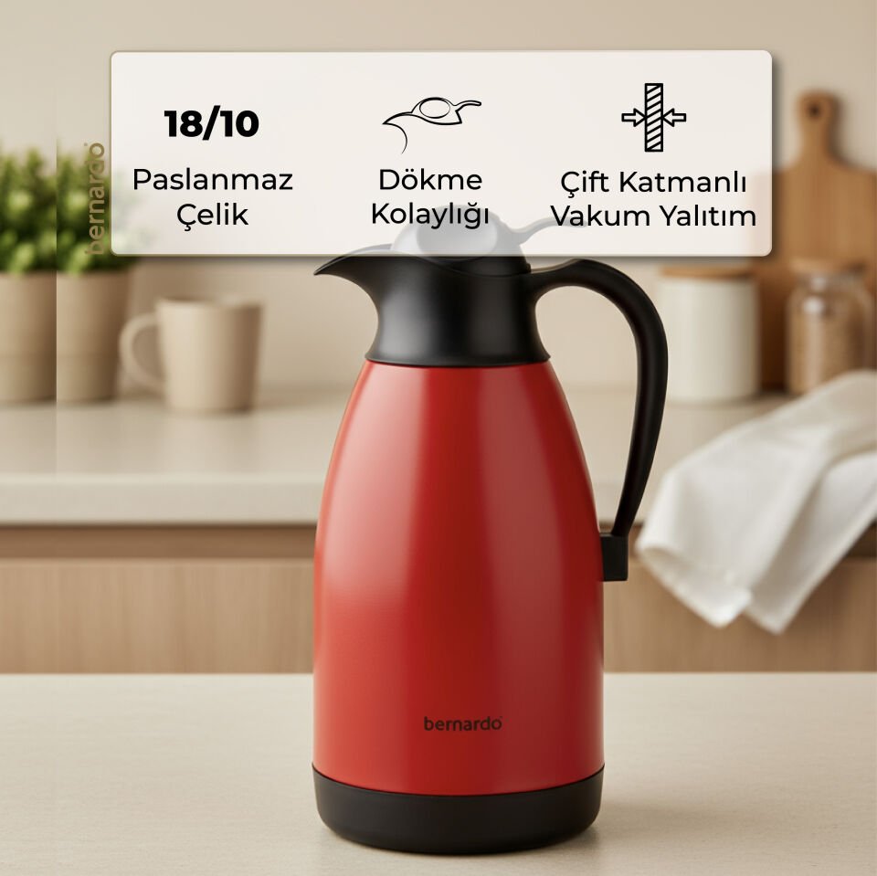 Bernardo Grandio Çelik Termos Kırmızı 2 Litre
