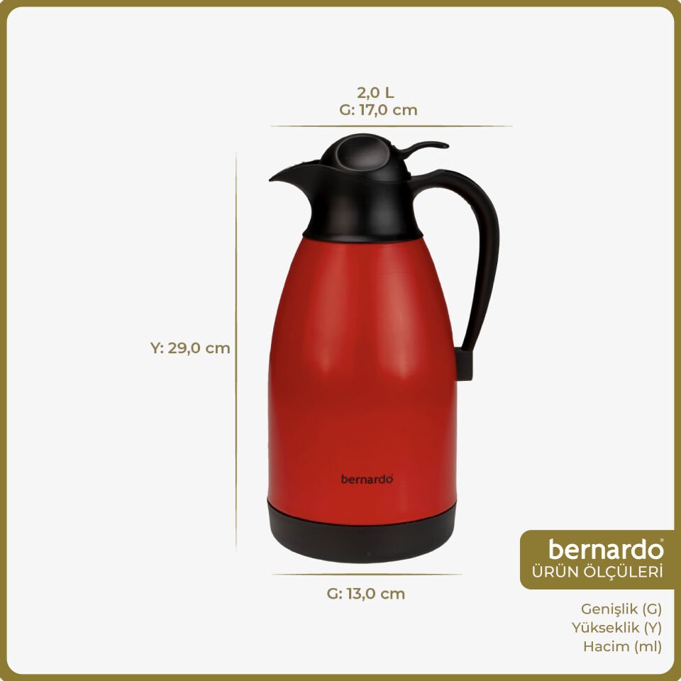 Bernardo Grandio Çelik Termos Kırmızı 2 Litre
