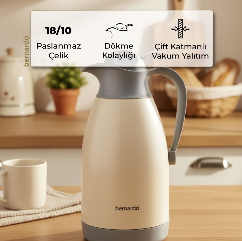 Bernardo Grandio Çelik Termos Krem 2 Litre