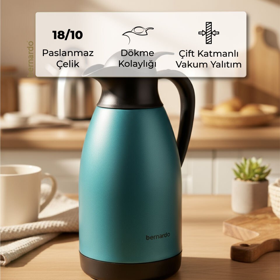 Bernardo Grandio Çelik Termos Turkuaz 2 Litre