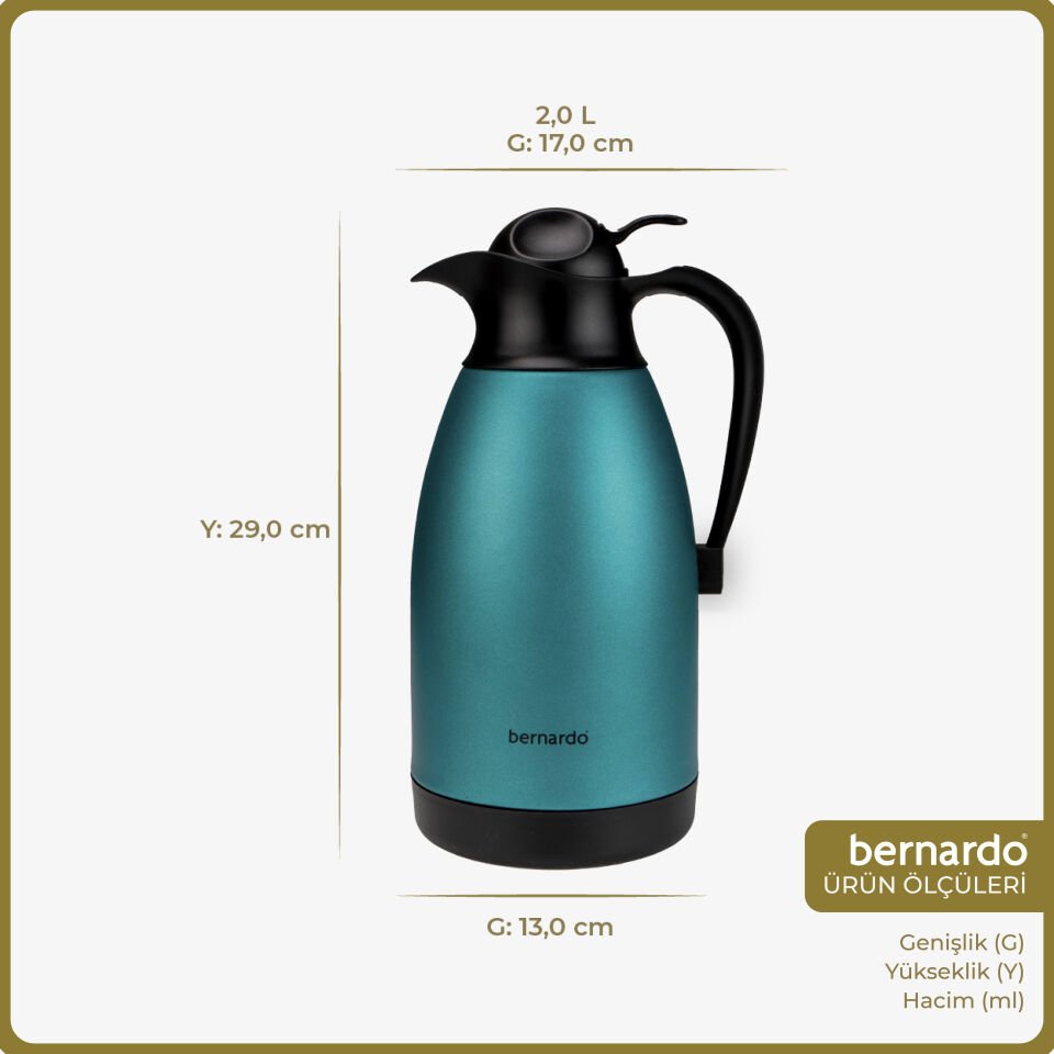 Bernardo Grandio Çelik Termos Turkuaz 2 Litre