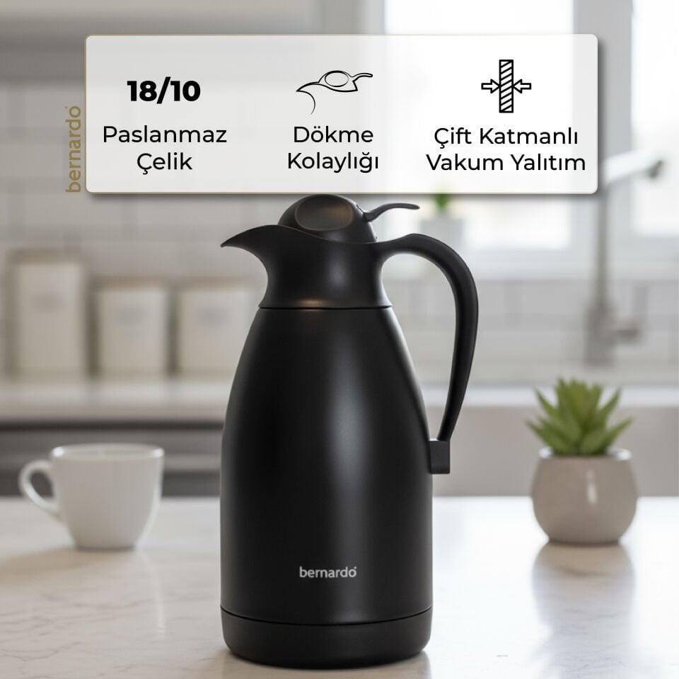 Bernardo Grandio Çelik Termos Siyah 2 Litre