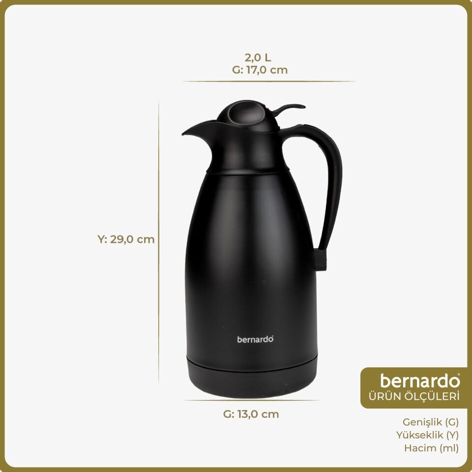 Bernardo Grandio Çelik Termos Siyah 2 Litre