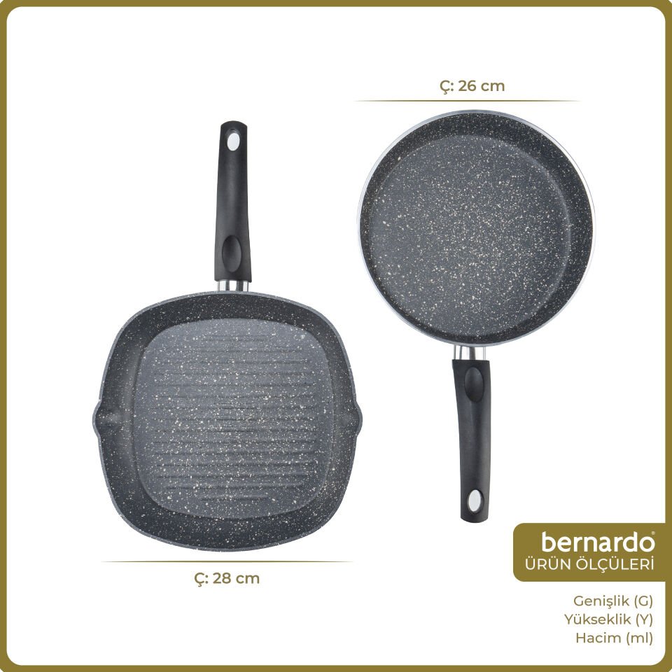 Bernardo Carolin 2 Parça Grill Tava Seti Gri