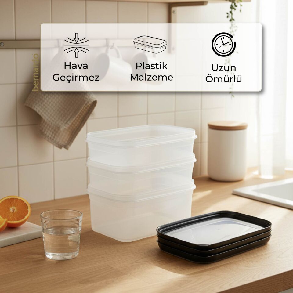 Bernardo Hide Plus 3'lü Saklama Kabı 1000 ml Siyah