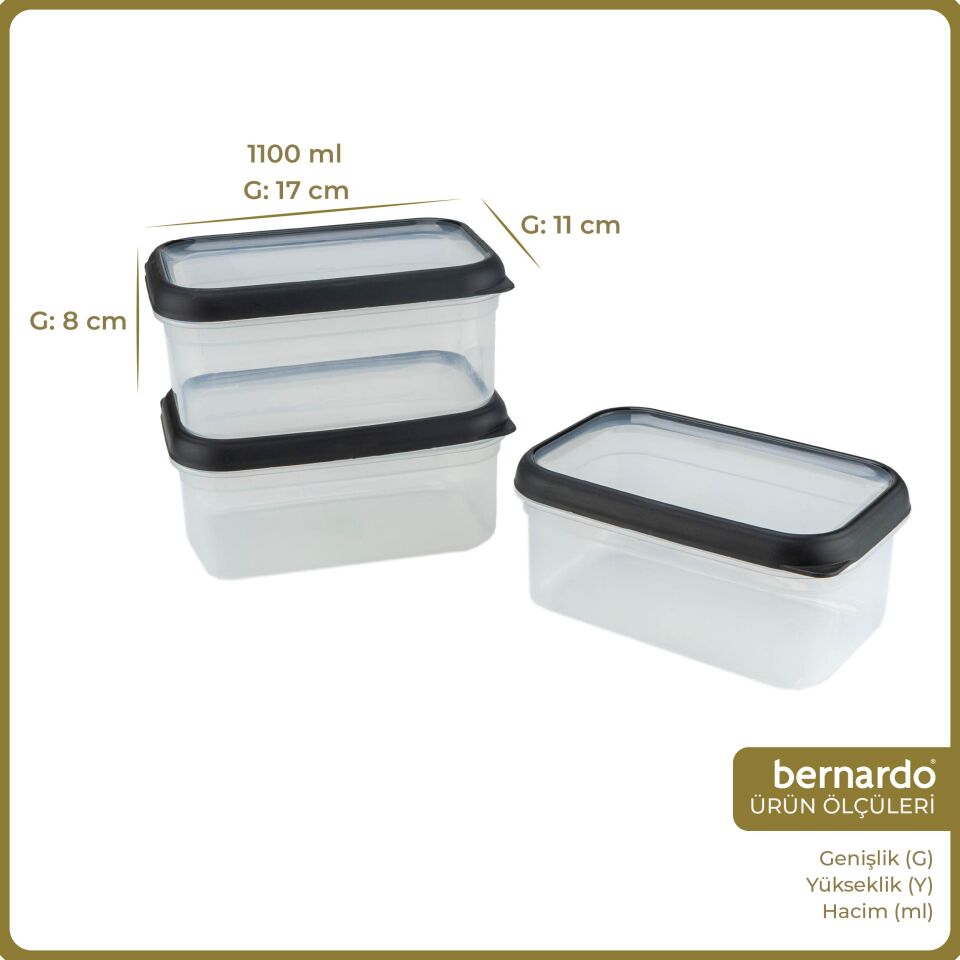 Bernardo Hide Plus 3'lü Saklama Kabı 1000 ml Siyah