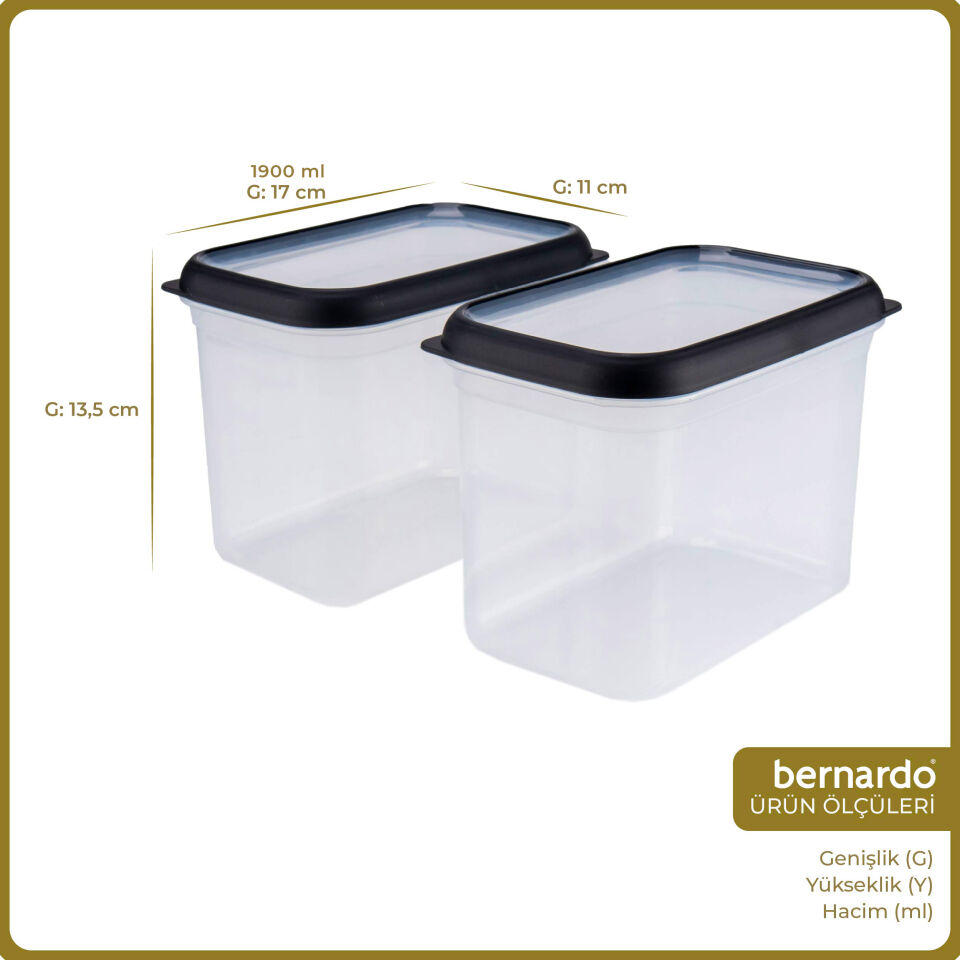 Bernardo Hide Plus 2'li Saklama Kabı 1900 ml Siyah