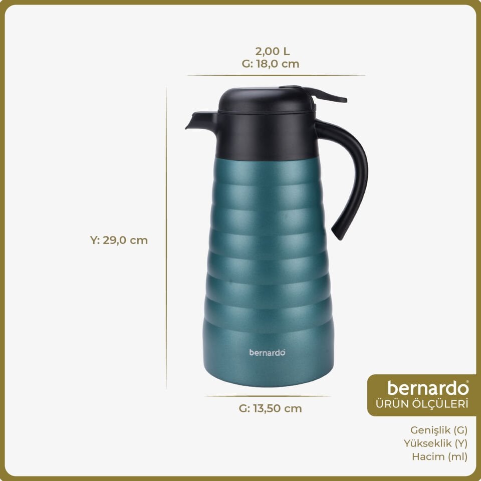 Bernardo Nora 2 Litre Çelik Termos Turkuaz