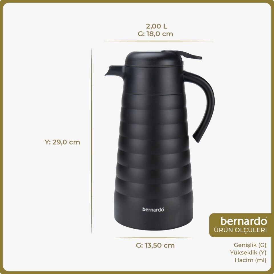 Bernardo Nora 2 Litre Çelik Termos Siyah
