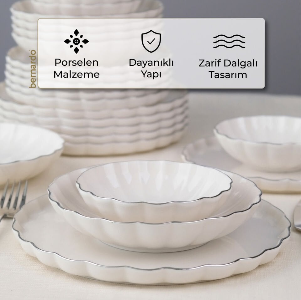 Bernardo Lyon 24 Parça Porselen Yemek Takımı Platin