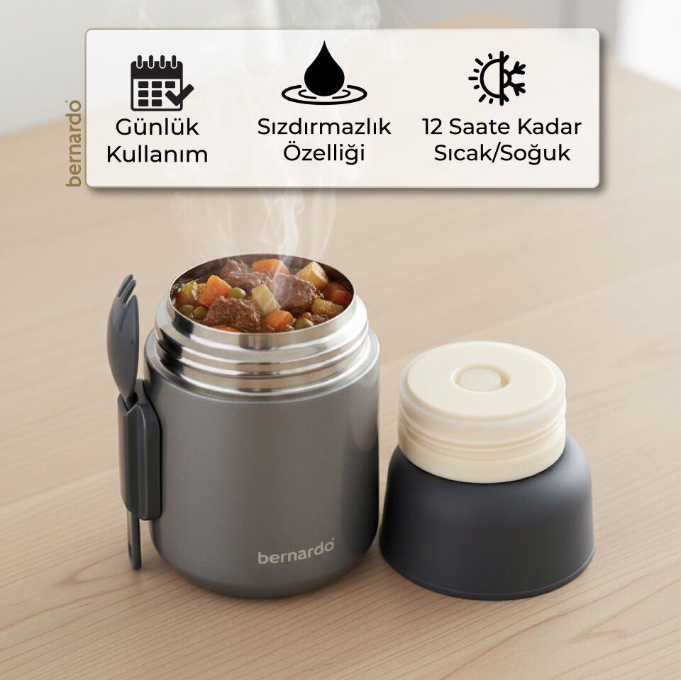 Bernardo Duo Yemek Termosu 500 ml Metalik Gri