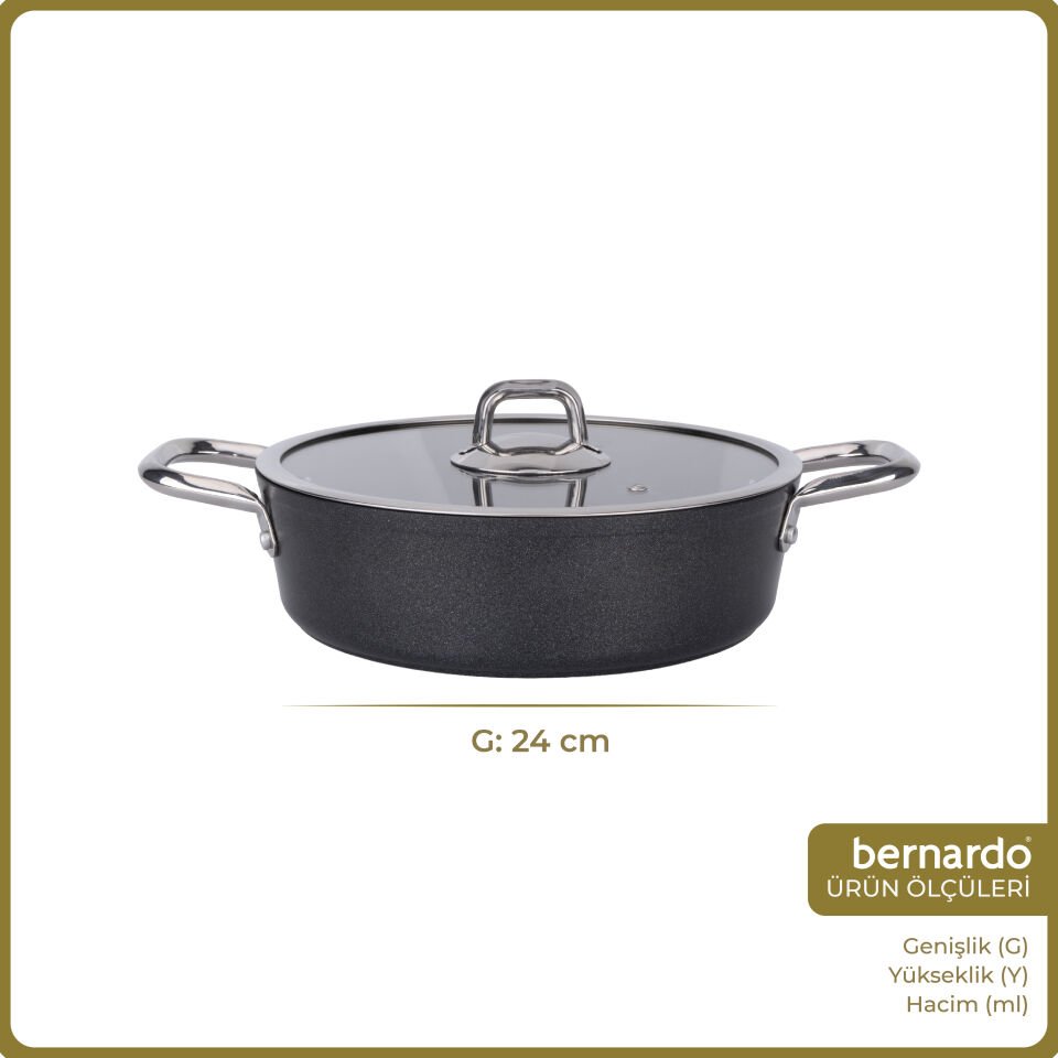 Bernardo Prime Stone Basık Tencere Siyah 24cm