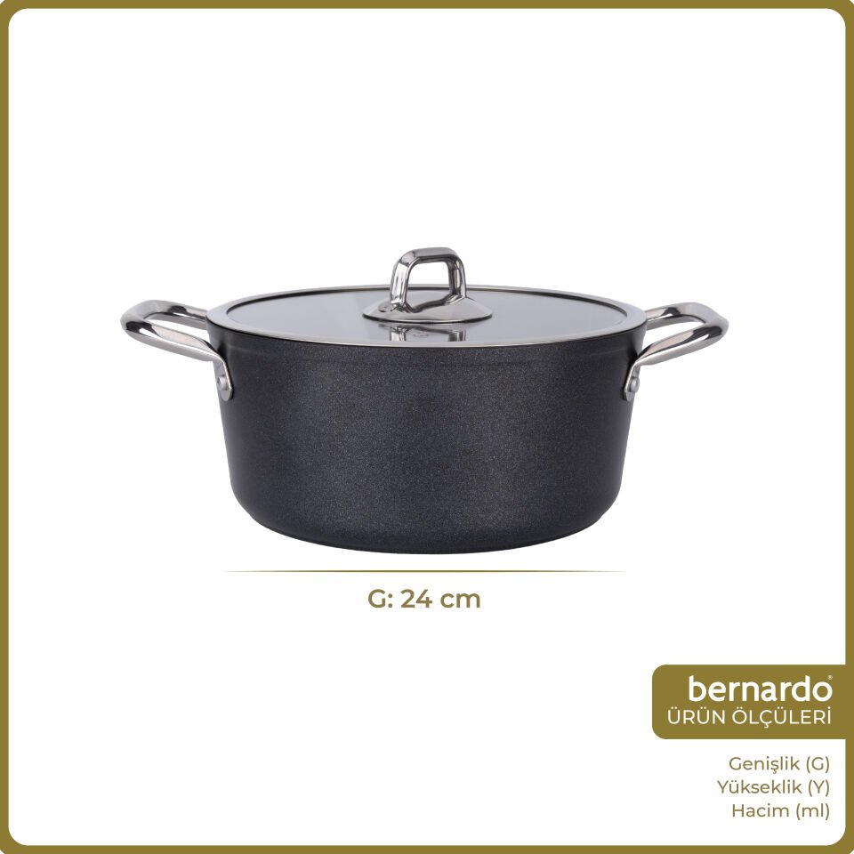 Bernardo Prime Stone Derin Tencere Siyah 24cm