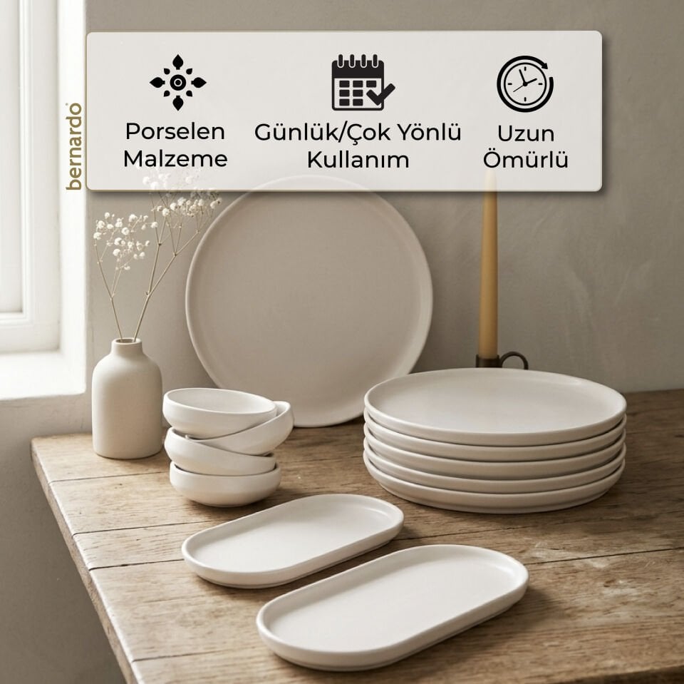 Bernardo Lily 12 Parça Porselen Kahvaltı Takımı Beyaz