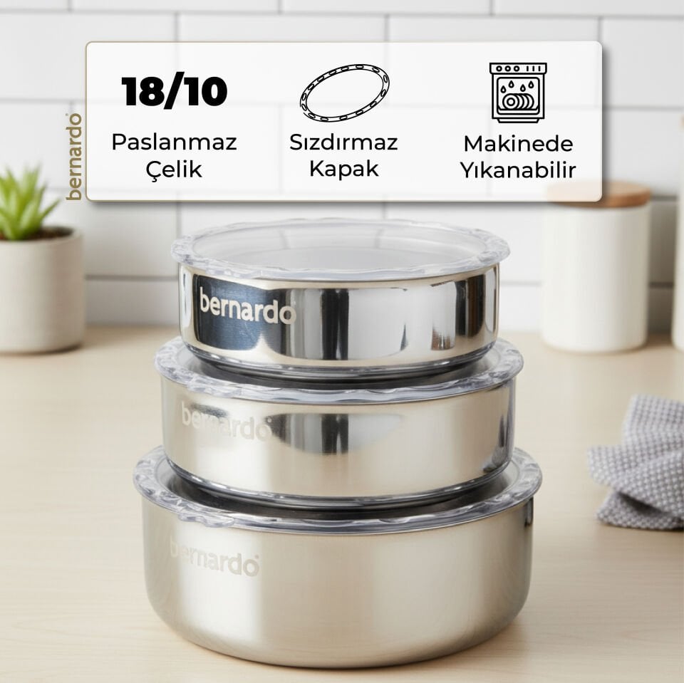 Bernardo Stelo 3'lü Çelik Saklama Kabı