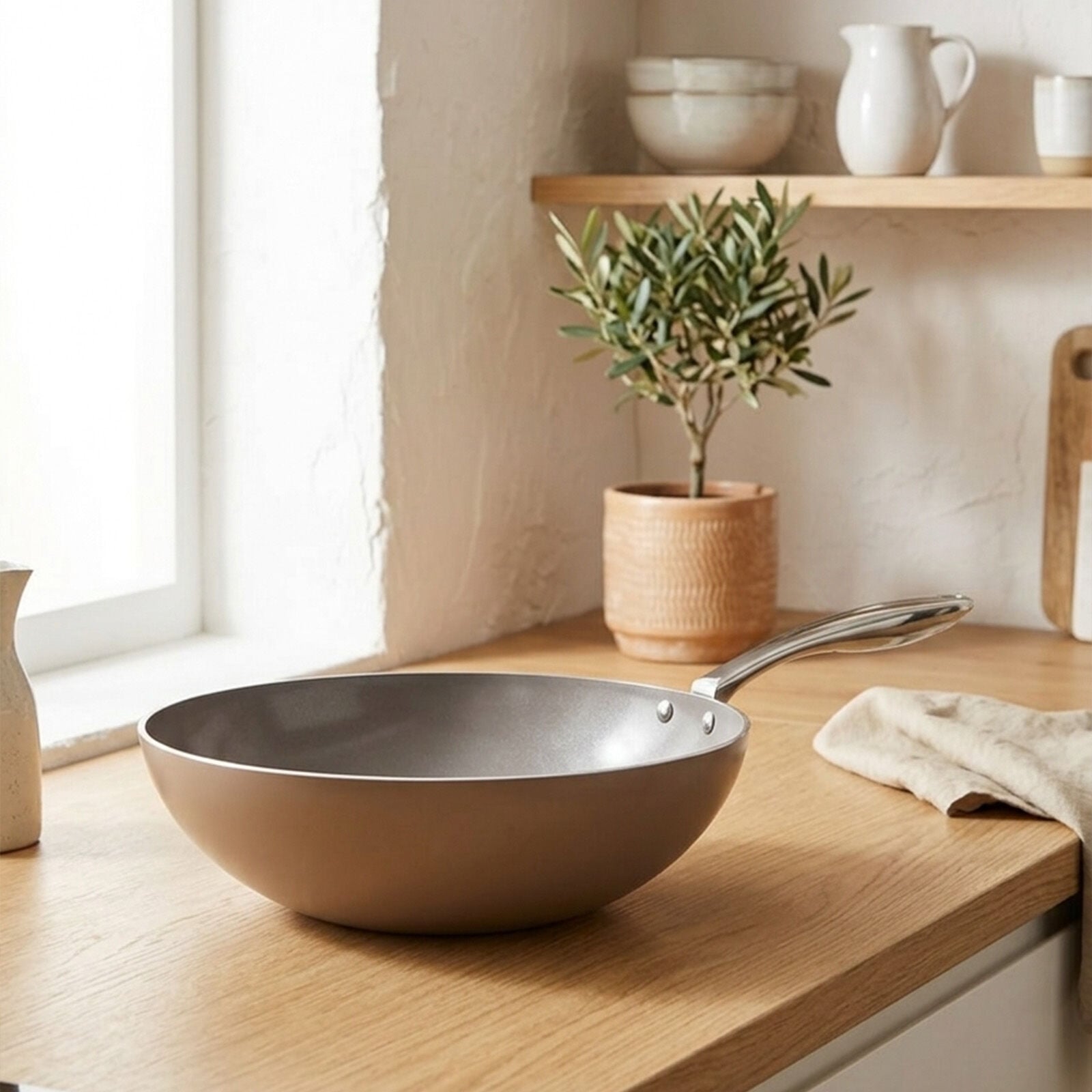 Bernardo Natura Seramik Wok Tava Kahverengi 28 cm