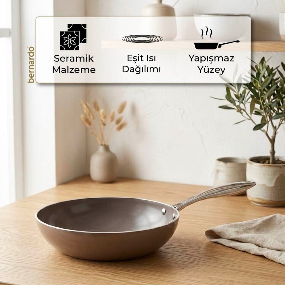 Bernardo Natura Seramik Wok Tava Kahverengi 28 cm