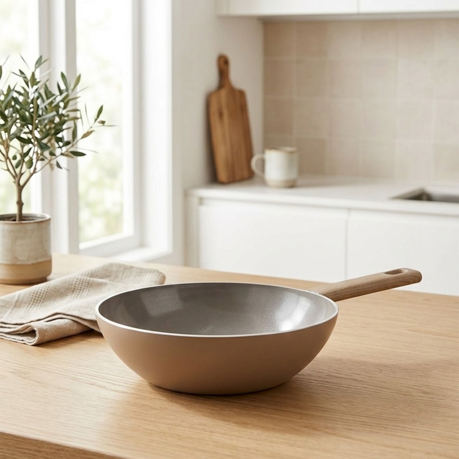 Bernardo Natura Seramik Wok Tava Kahverengi 24cm