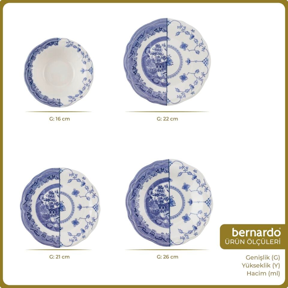 Bernardo Moon Hibrit 24 Parça 6 Kişilik Porselen Yemek Takımı