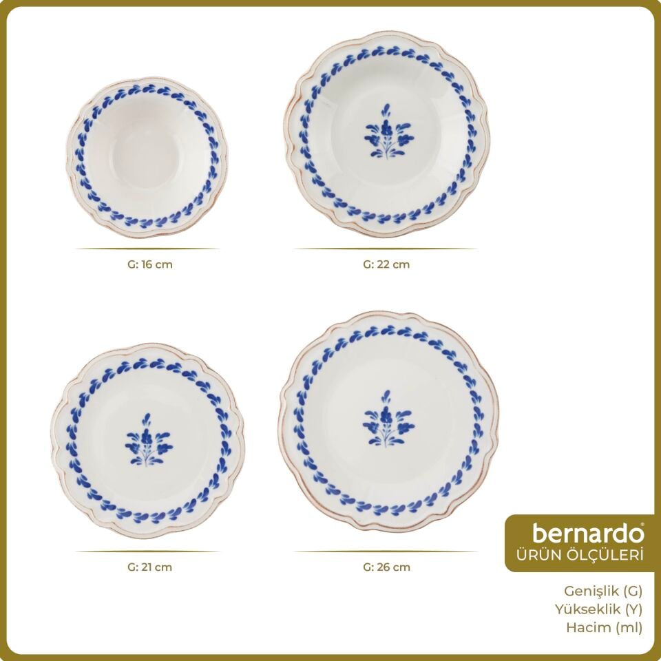 Bernardo Blue Flower 24 Parça Yemek Takımı