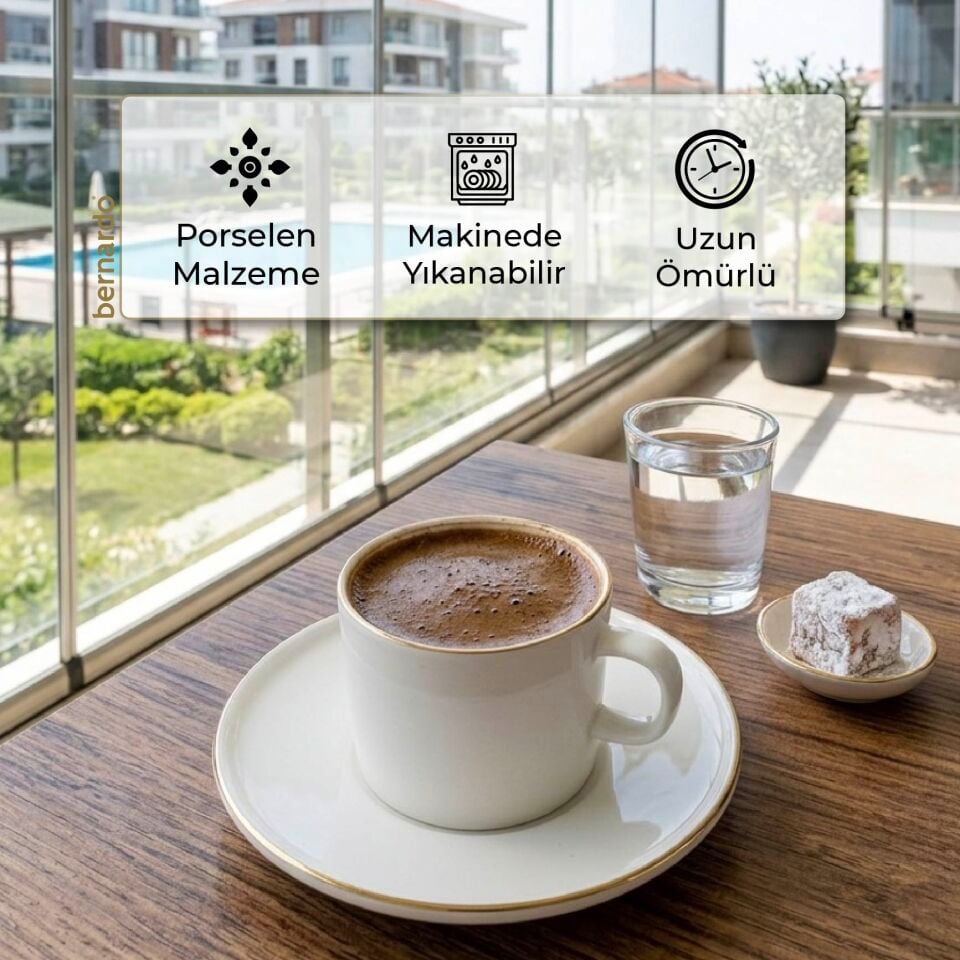 Bernardo Modern 6 Kişilik Porselen Fincan Takımı Altın