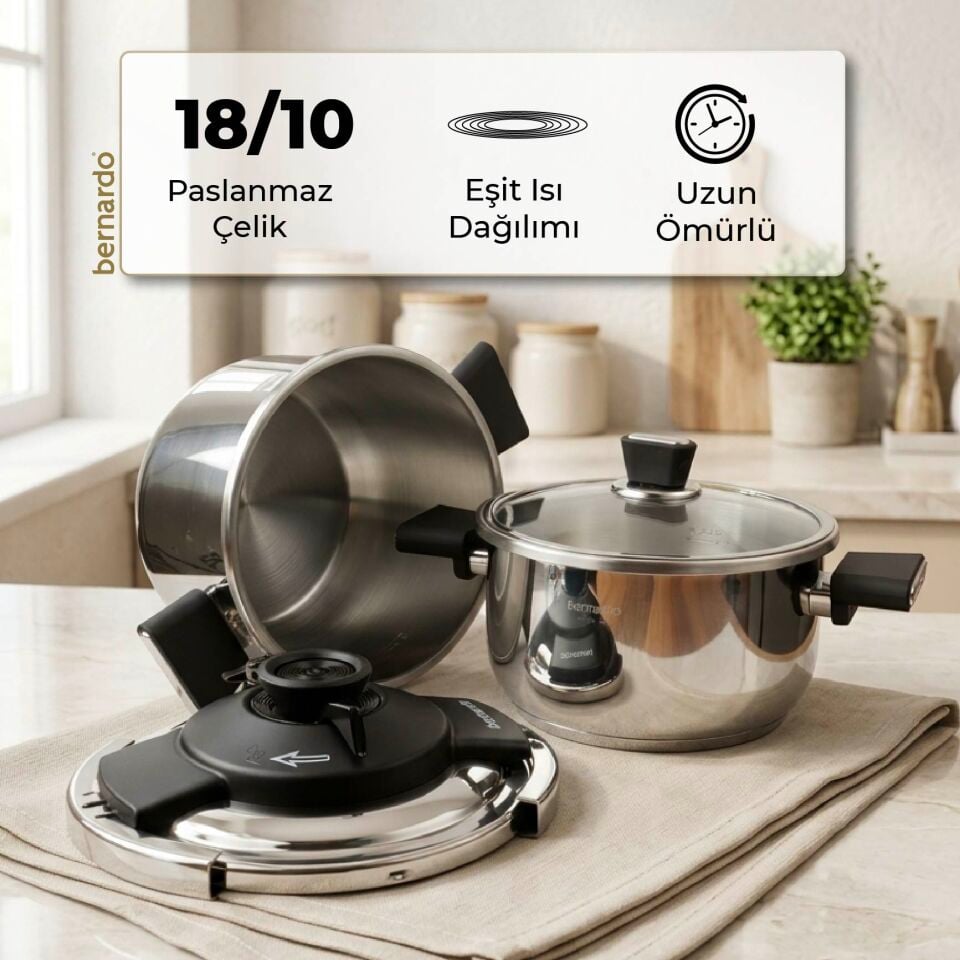 Bernardo Smart Cook 2'li 4-6L İndüksiyon Tabanlı Düdüklü Tencere Seti Siyah