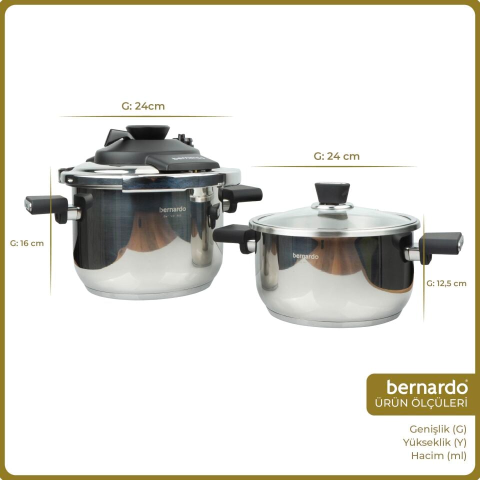 Bernardo Smart Cook 2'li 4-6L İndüksiyon Tabanlı Düdüklü Tencere Seti Siyah